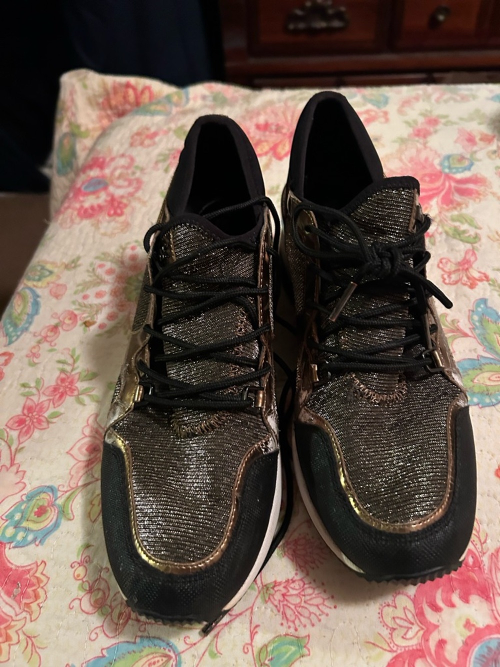 Michael Kors Black Sneakers with Metallic Gold Accents